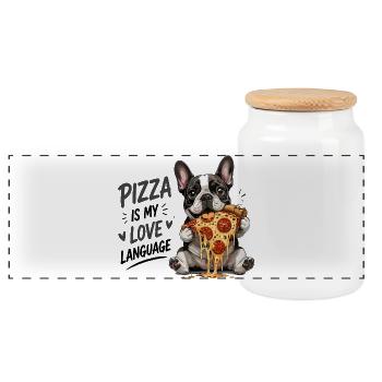  Pizza Is My Love Language Französische Bulldogge - Panorama Keksdose mit Holzdeckel - Weiß - Vorne