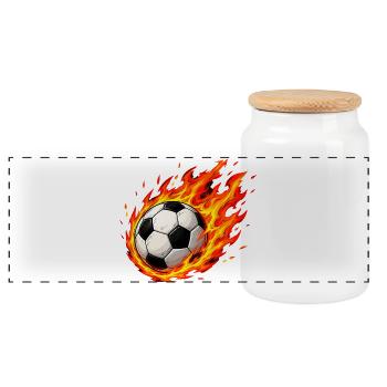 Fußball im Feuer - Panorama Keksdose mit Holzdeckel - Weiß - Vorne