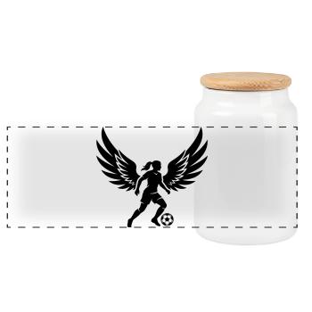 Fussballerin Fussball Silhouette - Panorama Keksdose mit Holzdeckel - Weiß - Vorne