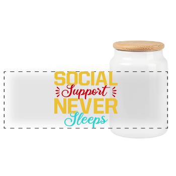 Social Worker Quote Support Never Sleeps Social - Panoramic Cookie Jar with Wooden Lid - white - Front