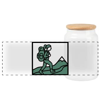 Hiker Backpack Mountains Hiking Women Wanderlust - Panoramic Cookie Jar with Wooden Lid - white - Front