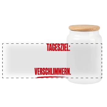 Mein Tagesziel nichts verschlimmern - Panorama Keksdose mit Holzdeckel - Weiß - Vorne