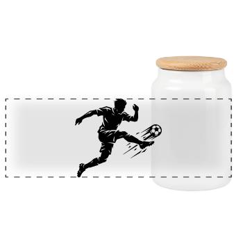 Soccer Silhouette Soccer - Panoramic Cookie Jar with Wooden Lid - white - Front