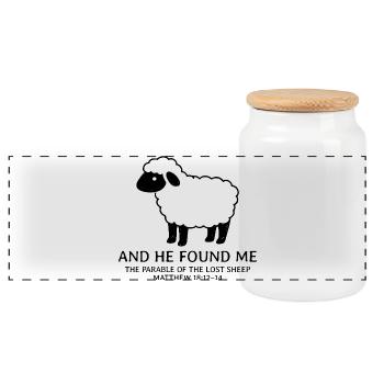 And He Found Me Parable of the Lost Sheep Matthew - Panoramic Cookie Jar with Wooden Lid - white - Front