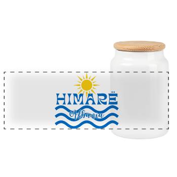 HIMARË Albanie Soleil et Vagues - Boîte à biscuits avec couvercle en bois - blanc - Devant