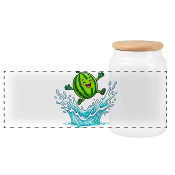 Splashing Watermelon Summer Pool Vibes Ladies - Panoramic Cookie Jar with Wooden Lid - white - Front