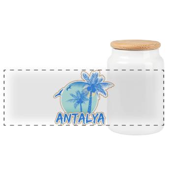 Antalya Palmen Strand Sonnenuntergang - Panorama Keksdose mit Holzdeckel - Weiß - Vorne