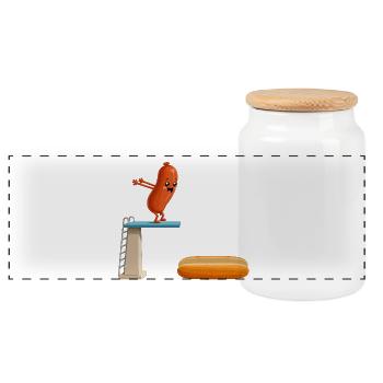 Hot Dog, Würstchen, BBQ, Grillen, Griller - Panorama Keksdose mit Holzdeckel - Weiß - Vorne
