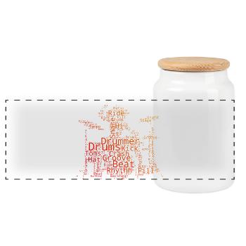 Geschenkidee für eine Percussionistin mit Drum Kit - Panorama Keksdose mit Holzdeckel - Weiß - Vorne