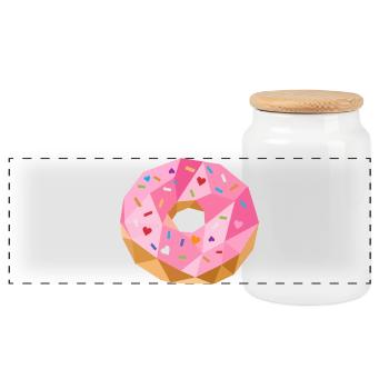 Geometric Donut – Sweet Donut Motif - Panoramic Cookie Jar with Wooden Lid - white - Front