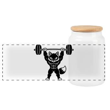 Muscle fox lifts heavy dumbbell - Panoramic Cookie Jar with Wooden Lid - white - Front