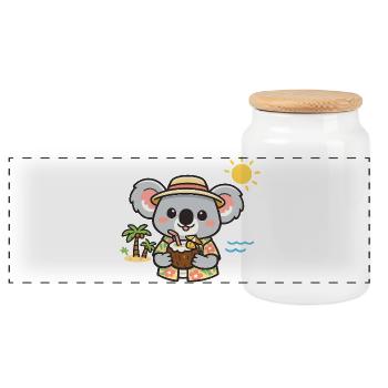 Beach koala with coconut - Panoramic Cookie Jar with Wooden Lid - white - Front