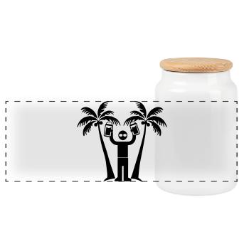 Vacation Island Beer Palm Trees - Panoramic Cookie Jar with Wooden Lid - white - Front