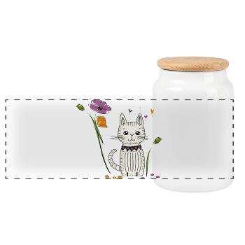Chat aux fleurs - Boîte à biscuits avec couvercle en bois - blanc - Devant