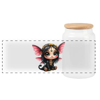 Chibi-Schmetterlingsfee mit Juwelen - Panorama Keksdose mit Holzdeckel - Weiß - Vorne