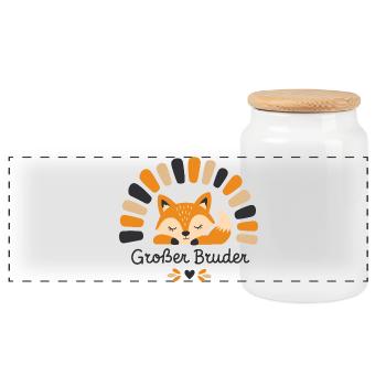 Big Brother Fox Boho Woodland Animal Design - Panoramic Cookie Jar with Wooden Lid - white - Front