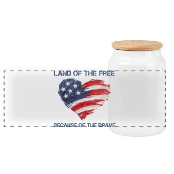 USA Herz - Land of the Free because of the Brave - Panorama Keksdose mit Holzdeckel - Weiß - Vorne