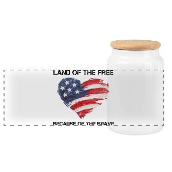 USA Herz - Land of the Free because of the Brave - Panorama Keksdose mit Holzdeckel - Weiß - Vorne