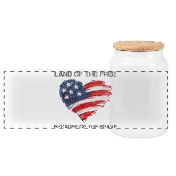USA Herz - Land of the Free because of the Brave - Panorama Keksdose mit Holzdeckel - Weiß - Vorne