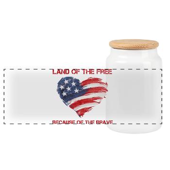 USA Herz - Land of the Free because of the Brave - Panorama Keksdose mit Holzdeckel - Weiß - Vorne