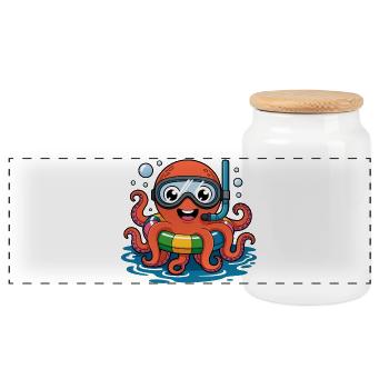 Octopus with diving goggles - Panoramic Cookie Jar with Wooden Lid - white - Front