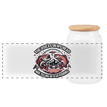 Voices in the head: Go fishing - Panoramic Cookie Jar with Wooden Lid - white - Front