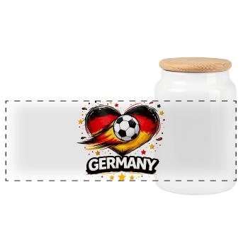 Herz, Flagge & Ball – Fußball Liebe Design - Panorama Keksdose mit Holzdeckel - Weiß - Vorne