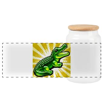 crocodile - Panoramic Cookie Jar with Wooden Lid - white - Front