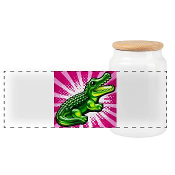 crocodile - Panoramic Cookie Jar with Wooden Lid - white - Front