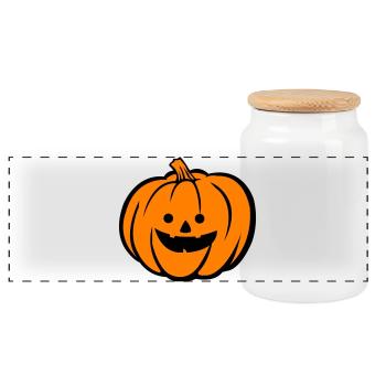 Spooky Pumpkin Halloween Motif - Panoramic Cookie Jar with Wooden Lid - white - Front