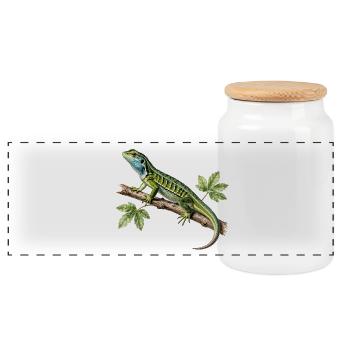 Green Lizard – Vintage Naturalist Illustration - Panoramic Cookie Jar with Wooden Lid - white - Front