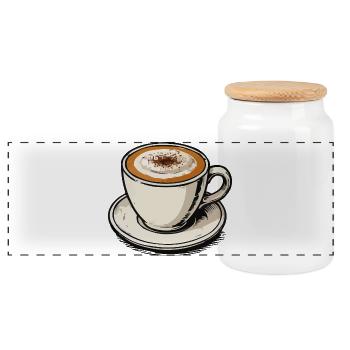 Latte Kunst Kaffeetasse - Panorama Keksdose mit Holzdeckel - Weiß - Vorne