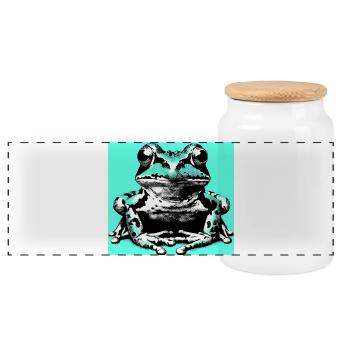 frog - Panoramic Cookie Jar with Wooden Lid - white - Front