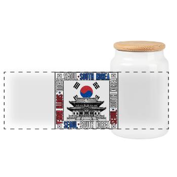 Seoul, Südkorea, Koreanische Flagge, Koreanischer Tempel - Panorama Keksdose mit Holzdeckel - Weiß - Vorne
