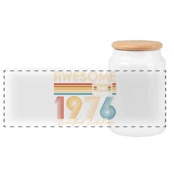 50 ans 50 ans 1976 Vintage Né - Boîte à biscuits avec couvercle en bois - blanc - Devant