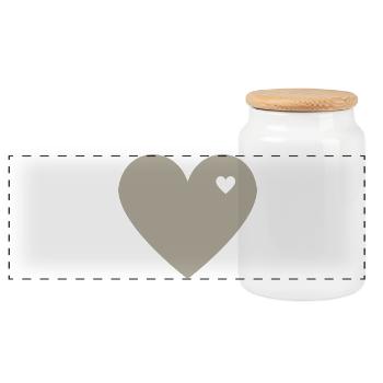 Greige Herz mit Miniherz | Minimal Design - Panorama Keksdose mit Holzdeckel - Weiß - Vorne