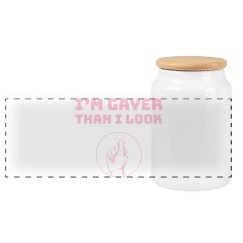 Je suis plus gay que j’en ai l’air - motif Amour du cœur - rose - Boîte à biscuits avec couvercle en bois - blanc - Devant
