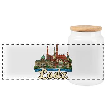 Lodz Poland Industrial Architecture Retro Sketch - Panoramic Cookie Jar with Wooden Lid - white - Front