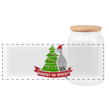Weihnachten Weihnachtsmotiv  Specht Vogel - Panorama Keksdose mit Holzdeckel - Weiß - Vorne