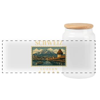 Schweiz Luzern Vintage Reisemarke - Panorama Keksdose mit Holzdeckel - Weiß - Vorne
