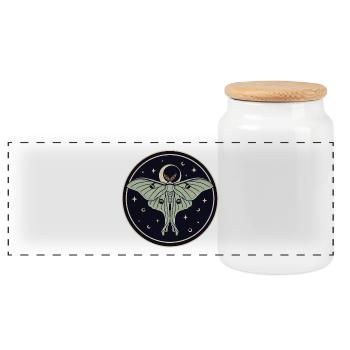 Papillon lune dans le cercle zodiacal - Boîte à biscuits avec couvercle en bois - blanc - Devant