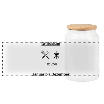 Grillsaison Januar bis Dezember Grillen T-Shirt - Panorama Keksdose mit Holzdeckel - Weiß - Vorne