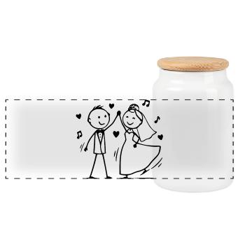 Danse de dessins animés pour un couple de mariage - Boîte à biscuits avec couvercle en bois - blanc - Devant