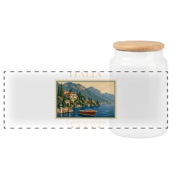 Italien Lago di Como Vintage Reisemarke - Panorama Keksdose mit Holzdeckel - Weiß - Vorne