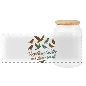 Vogelbeobachter aus Leidenschaft - Panorama Keksdose mit Holzdeckel - Weiß - Vorne