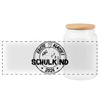 Schulkind 2026 - Panorama Keksdose mit Holzdeckel - Weiß - Vorne