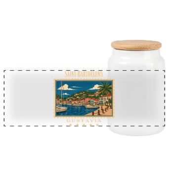 Saint-Barthélemy Gustavia Vintage Reisemarke - Panorama Keksdose mit Holzdeckel - Weiß - Vorne