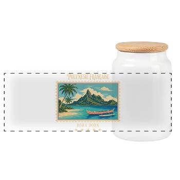 Polynesien Bora Bora Vintage Reisemarke - Panorama Keksdose mit Holzdeckel - Weiß - Vorne