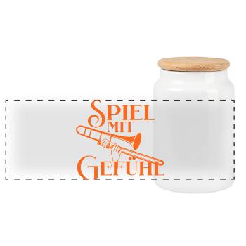 Posaune - Spiel mit Gefühl - Für Posaunisten - Panorama Keksdose mit Holzdeckel - Weiß - Vorne