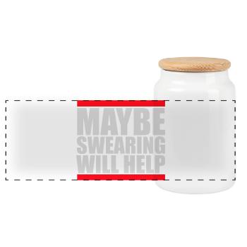 Maybe Swearing Will Help Sarkastisch Spruch Logo - Panorama Keksdose mit Holzdeckel - Weiß - Vorne